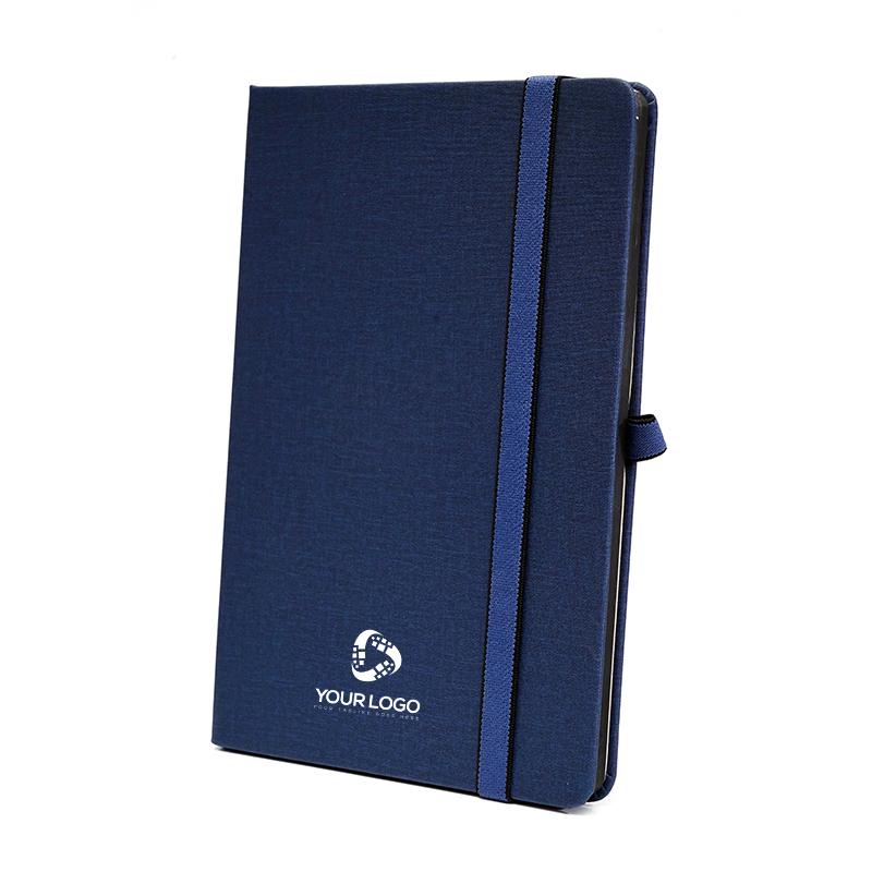 Pu Leather Note Book With Elastic & Pen Holder - Blue With Logo